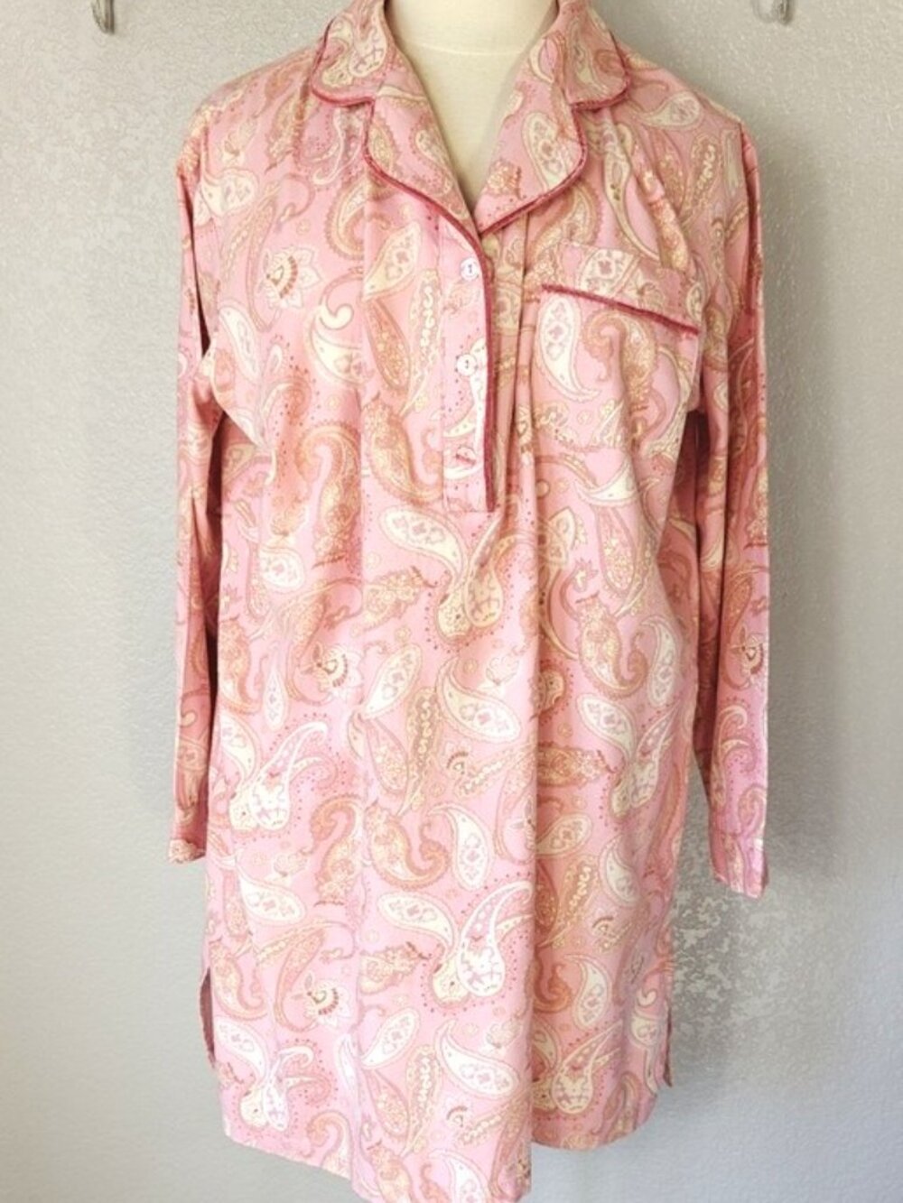 Cherokee XXL Sleepshirt Cozy Pink Paisley Velvet Pipping Flannel Cotton Pj's❄️